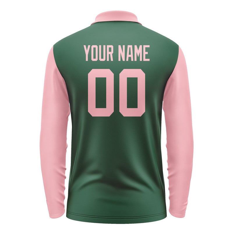 Custom Green Light Pink Long Sleeve Polo Shirt Pl052121B121