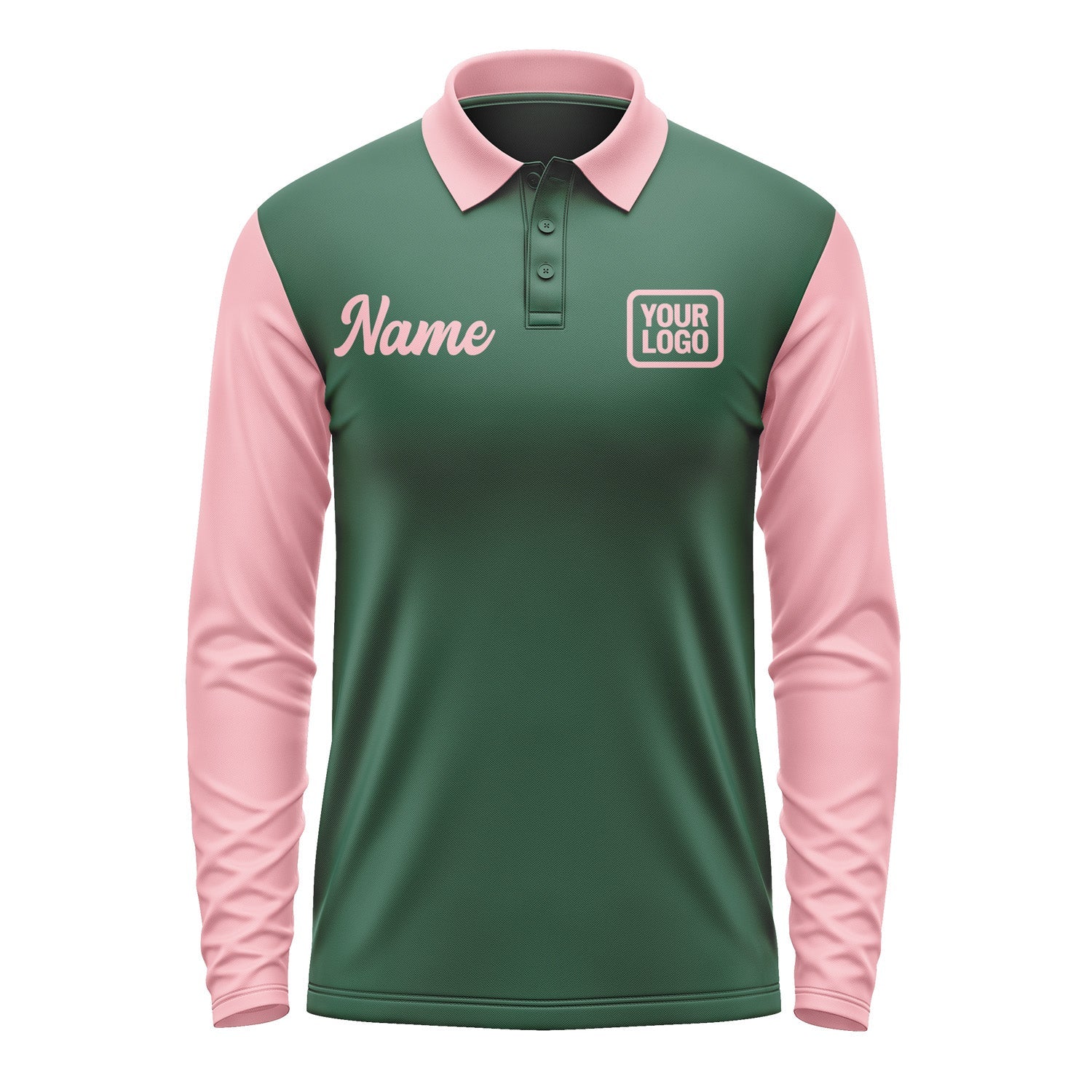 Custom Green Light Pink Long Sleeve Polo Shirt Pl052121B121
