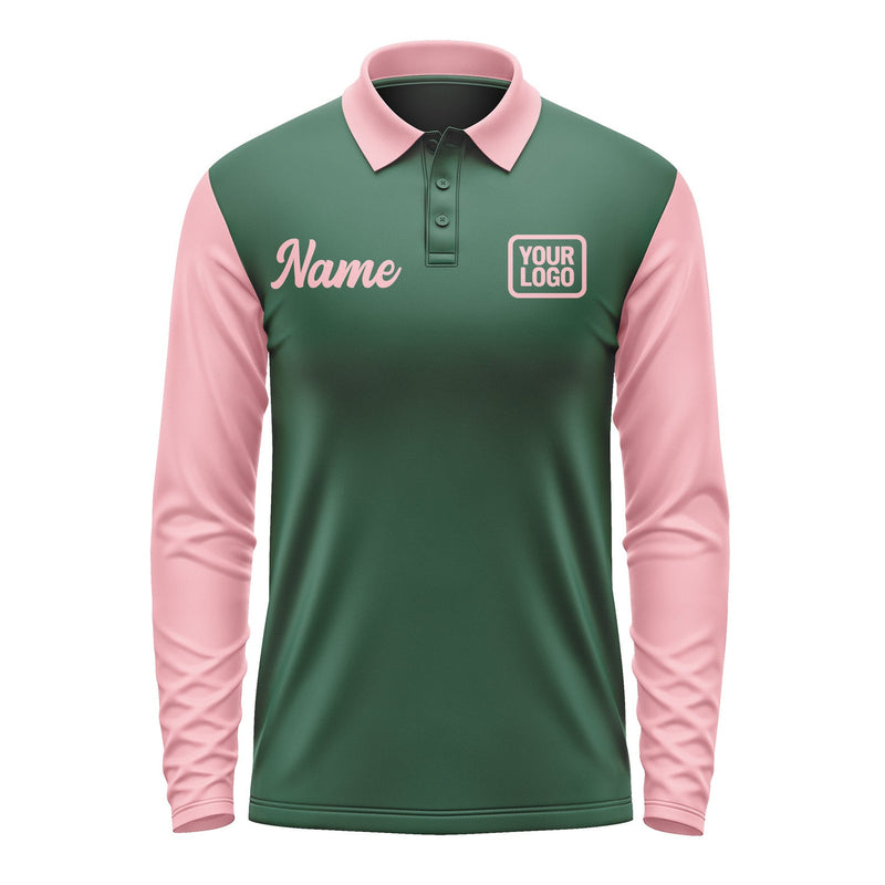 Custom Green Light Pink Long Sleeve Polo Shirt Pl052121B121