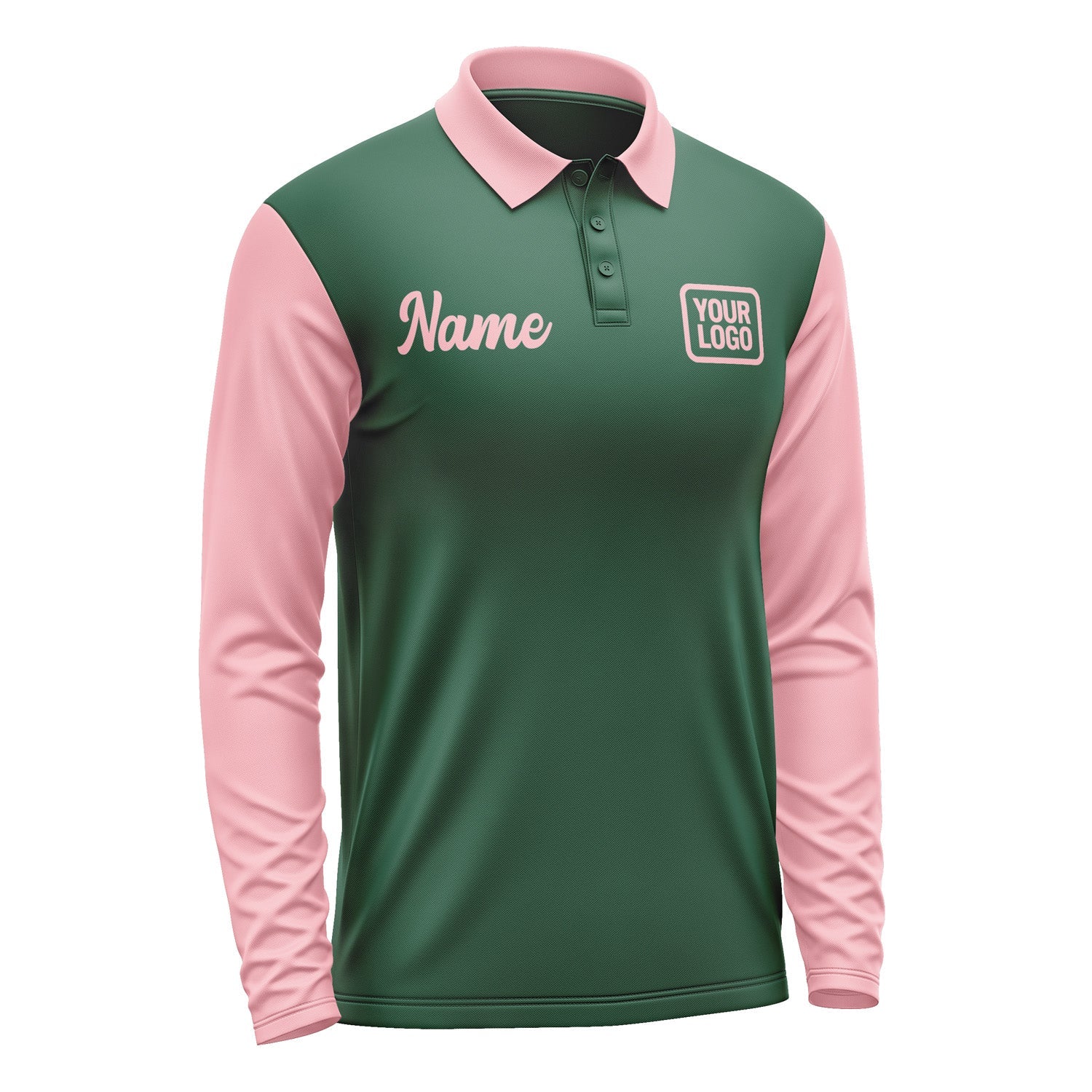 Custom Green Light Pink Long Sleeve Polo Shirt Pl052121B121