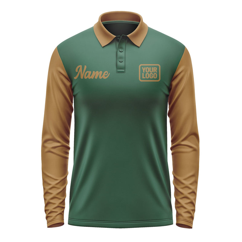 Custom Green Khaki Long Sleeve Polo Shirt Pl052222B122