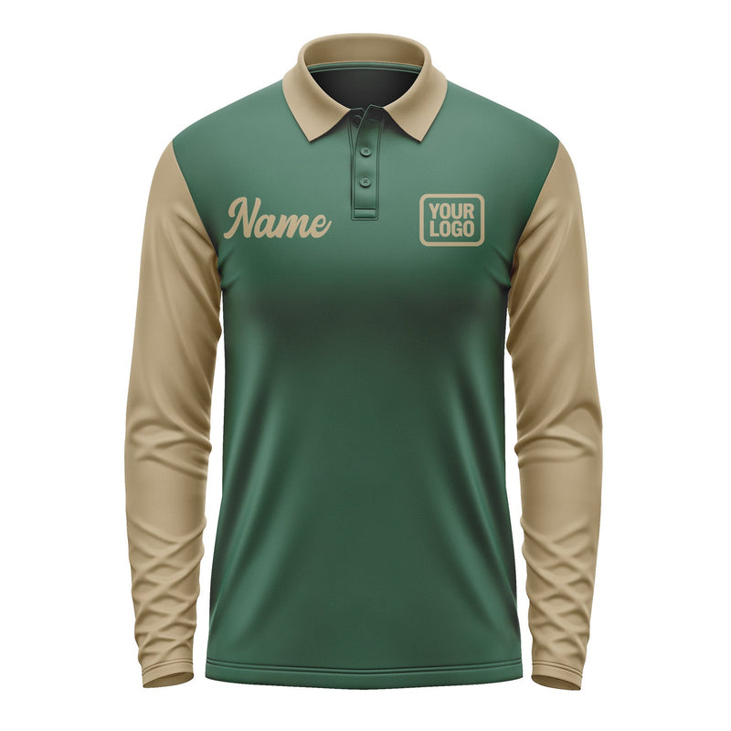 Custom Green Light Khaki Long Sleeve Polo Shirt Pl052525B125