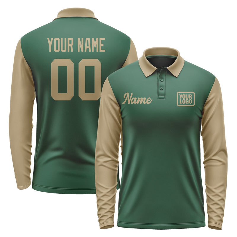 Custom Green Light Khaki Long Sleeve Polo Shirt Pl052525B125