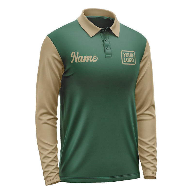 Custom Green Light Khaki Long Sleeve Polo Shirt Pl052525B125