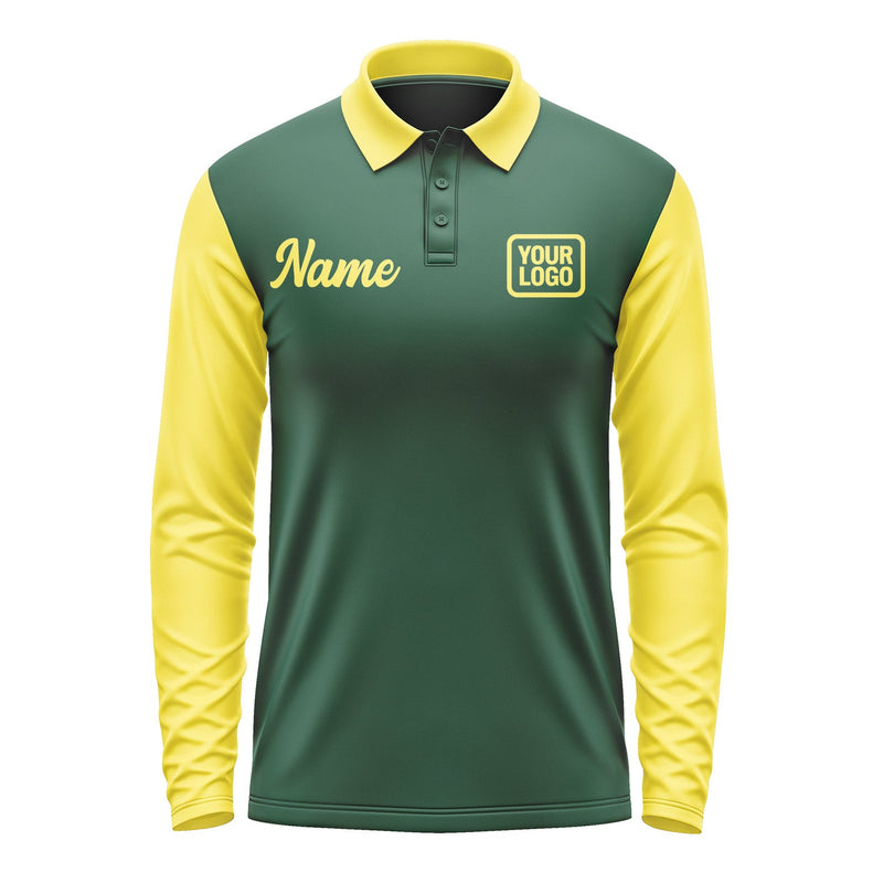 Custom Green Light Yellow Long Sleeve Polo Shirt Pl052626B126