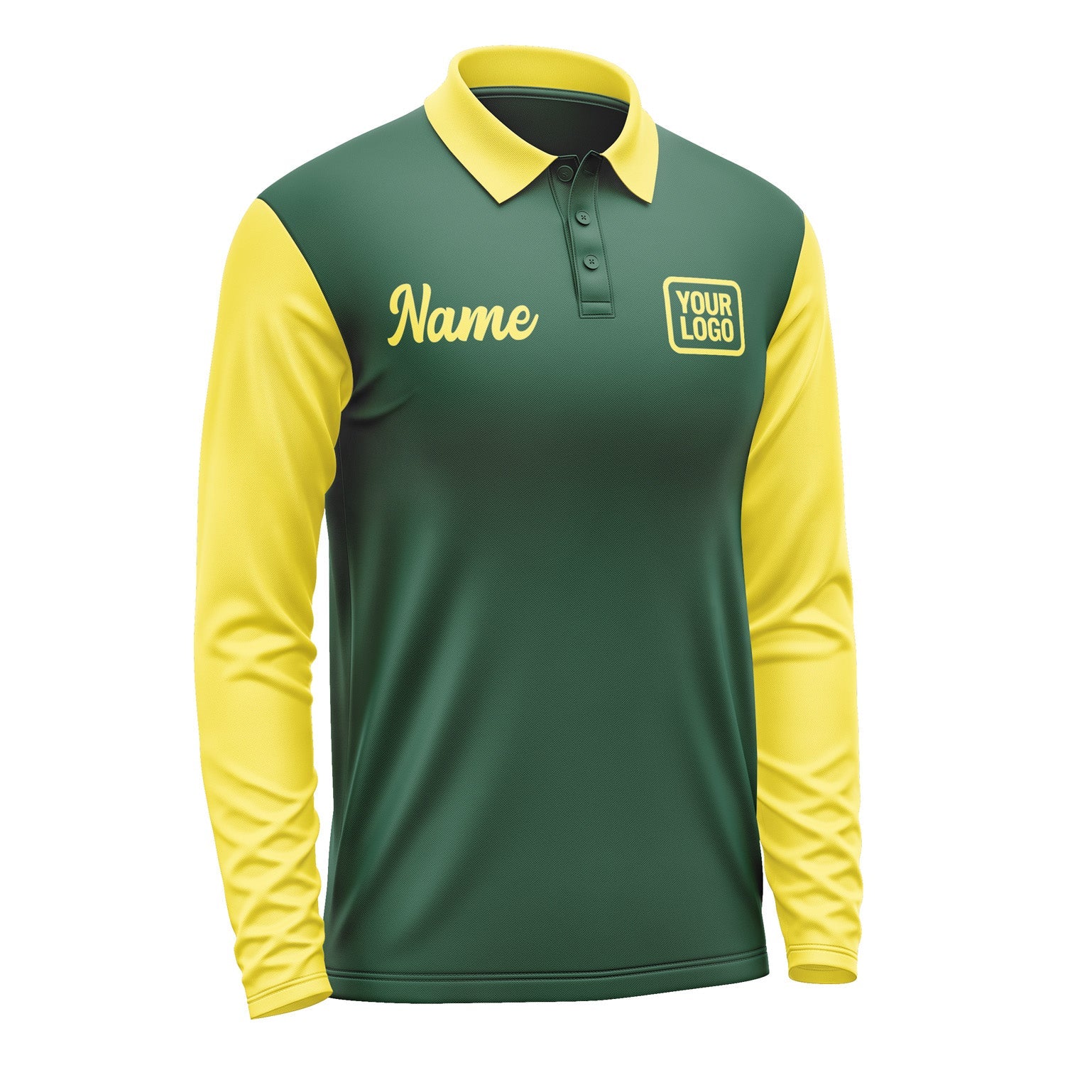 Custom Green Light Yellow Long Sleeve Polo Shirt Pl052626B126