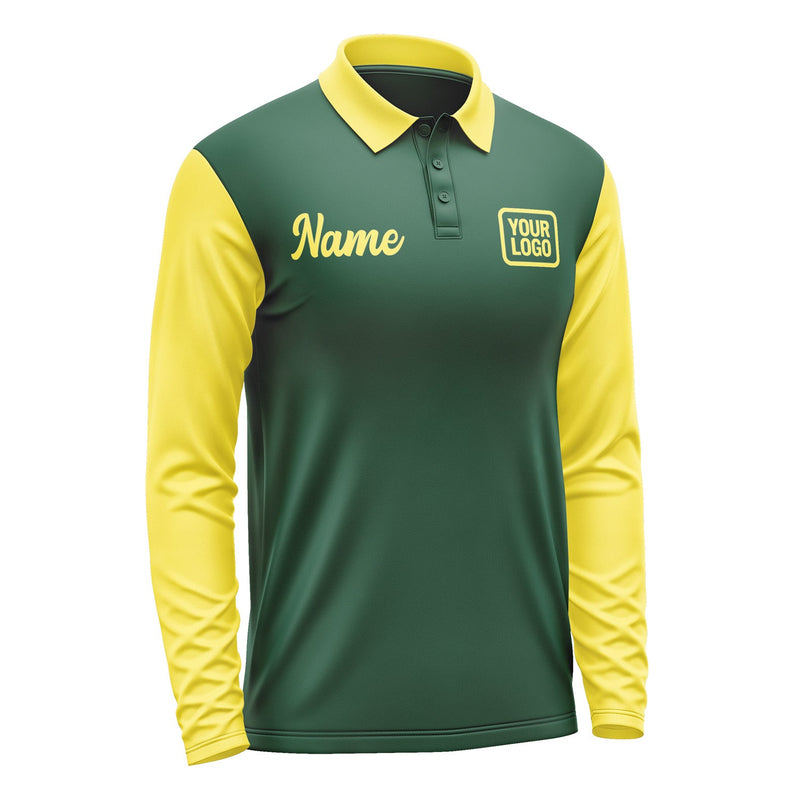 Custom Green Light Yellow Long Sleeve Polo Shirt Pl052626B126