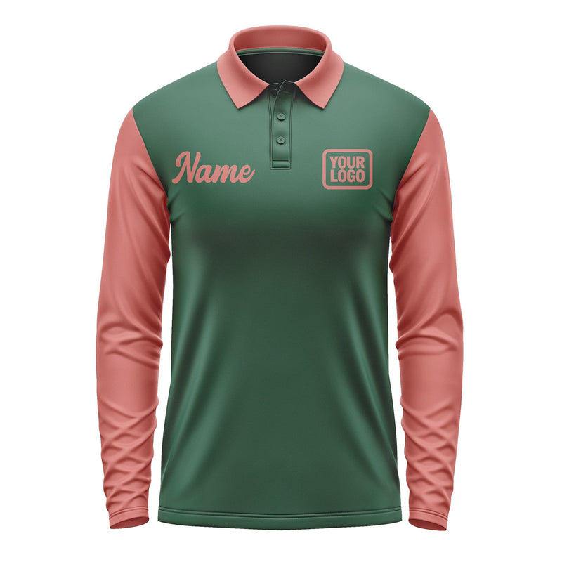 Custom Green Copper Rose Long Sleeve Polo Shirt Pl052929B129