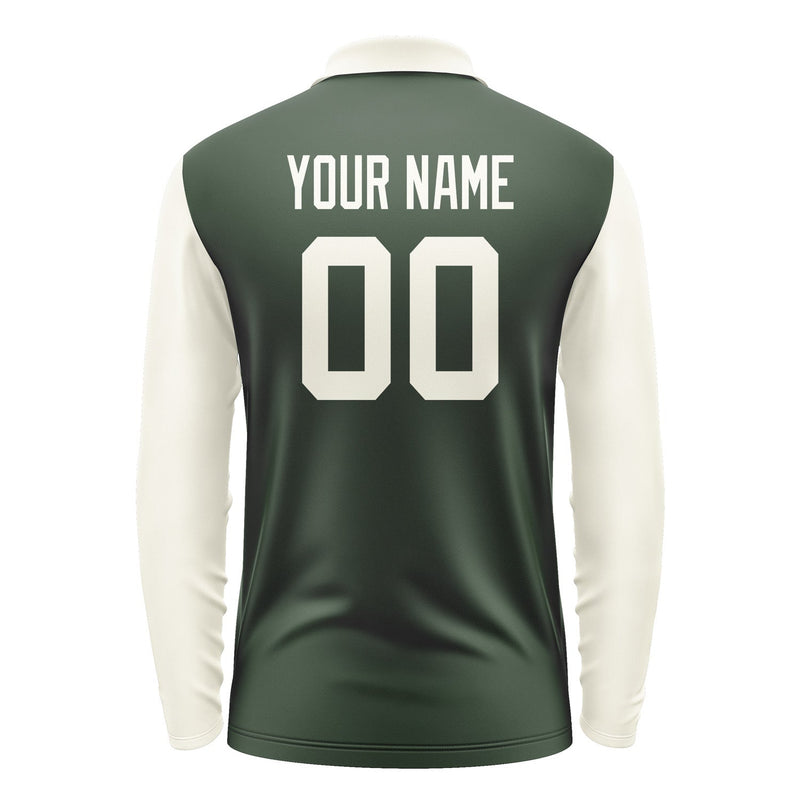 Custom Dark Green Cream Long Sleeve Polo Shirt Pl060303B103