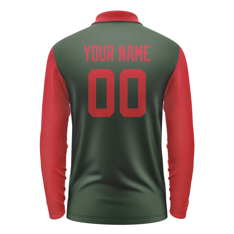 Custom Dark Green Red Long Sleeve Polo Shirt Pl061414B114