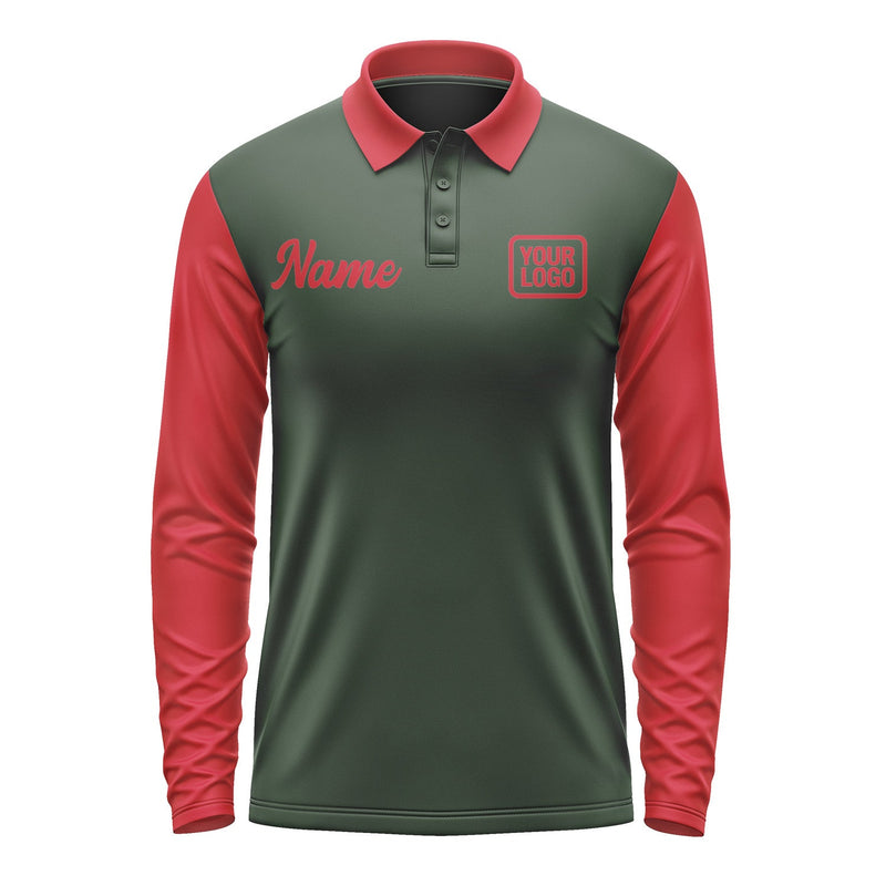 Custom Dark Green Red Long Sleeve Polo Shirt Pl061414B114