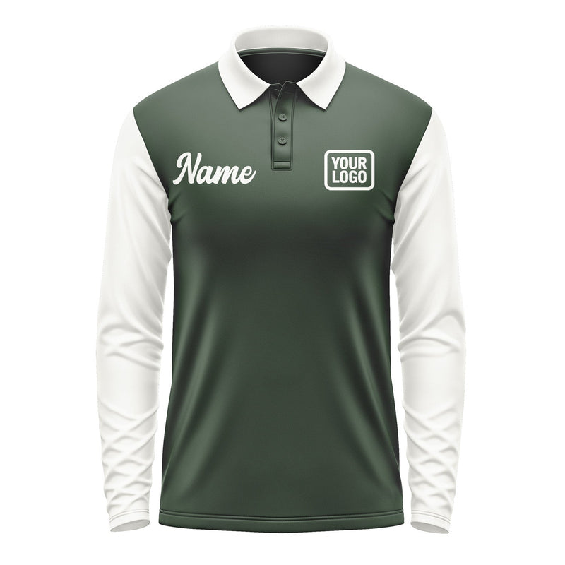 Custom Dark Green White Long Sleeve Polo Shirt Pl061818B118