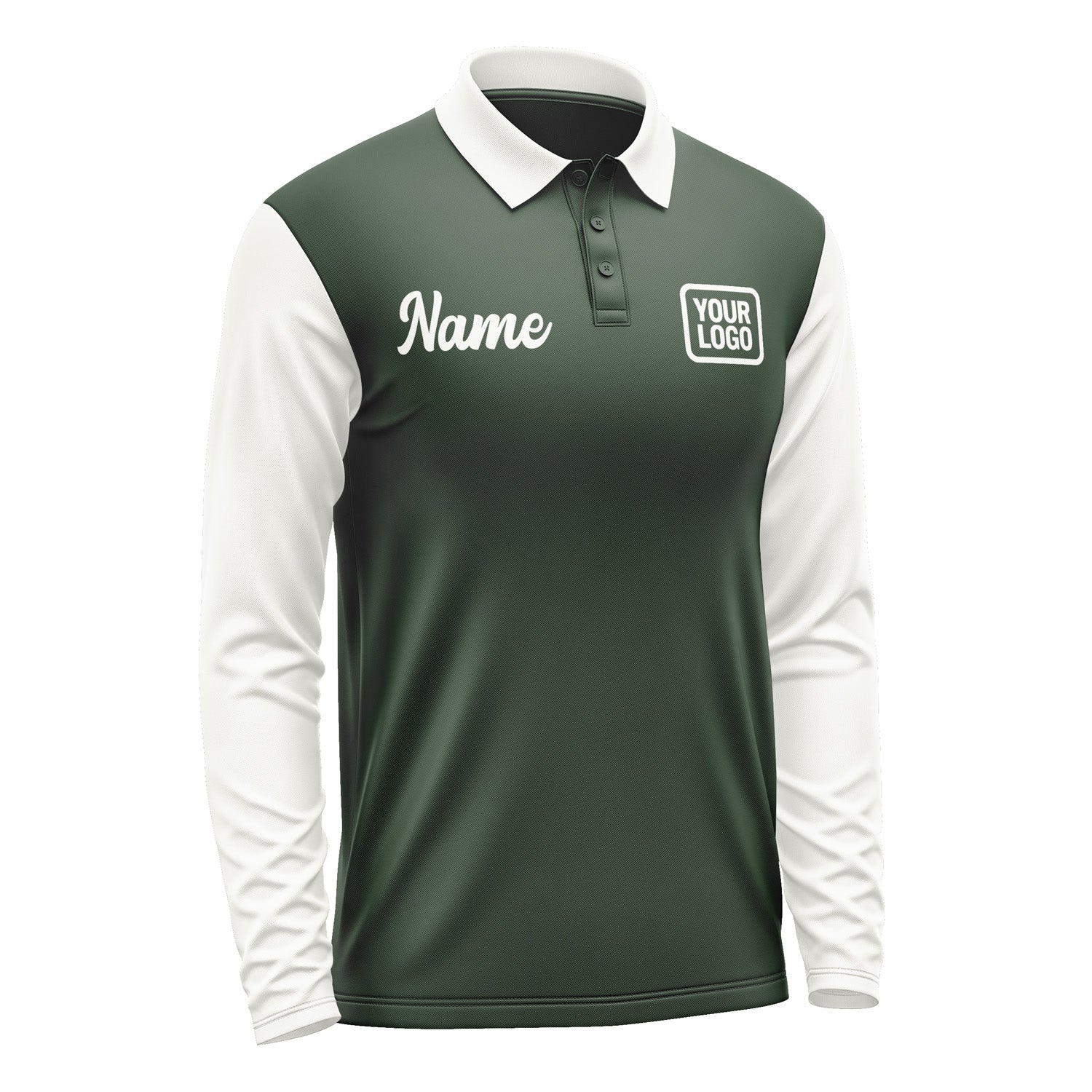 Custom Dark Green White Long Sleeve Polo Shirt Pl061818B118