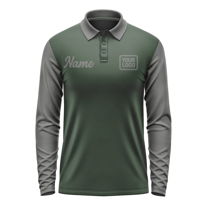 Custom Dark Green Dark Grey Long Sleeve Polo Shirt Pl062020B120