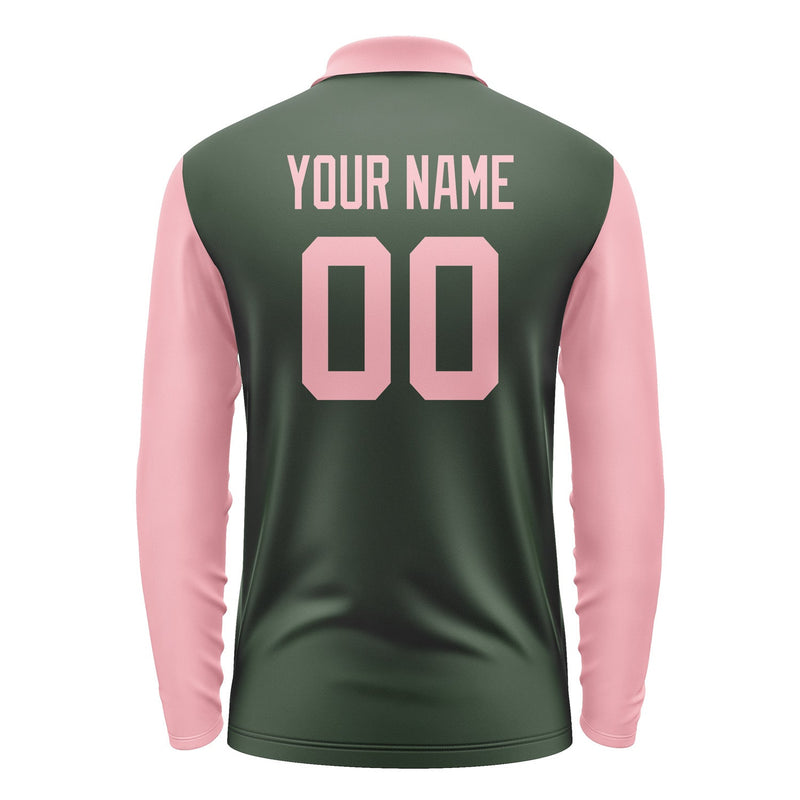 Custom Dark Green Light Pink Long Sleeve Polo Shirt Pl062121B121