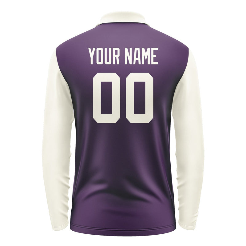 Custom Purple Cream Long Sleeve Polo Shirt Pl070303B103