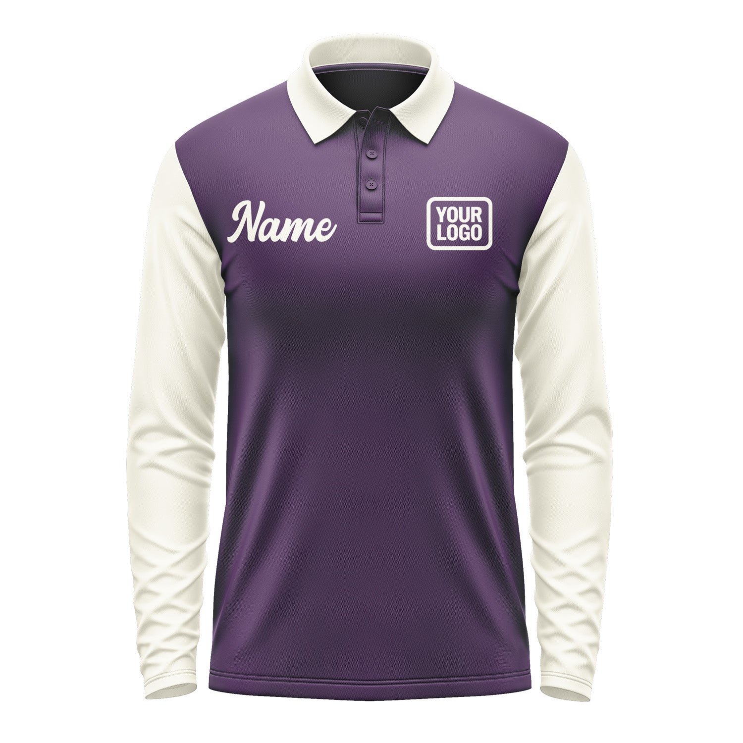Custom Purple Cream Long Sleeve Polo Shirt Pl070303B103