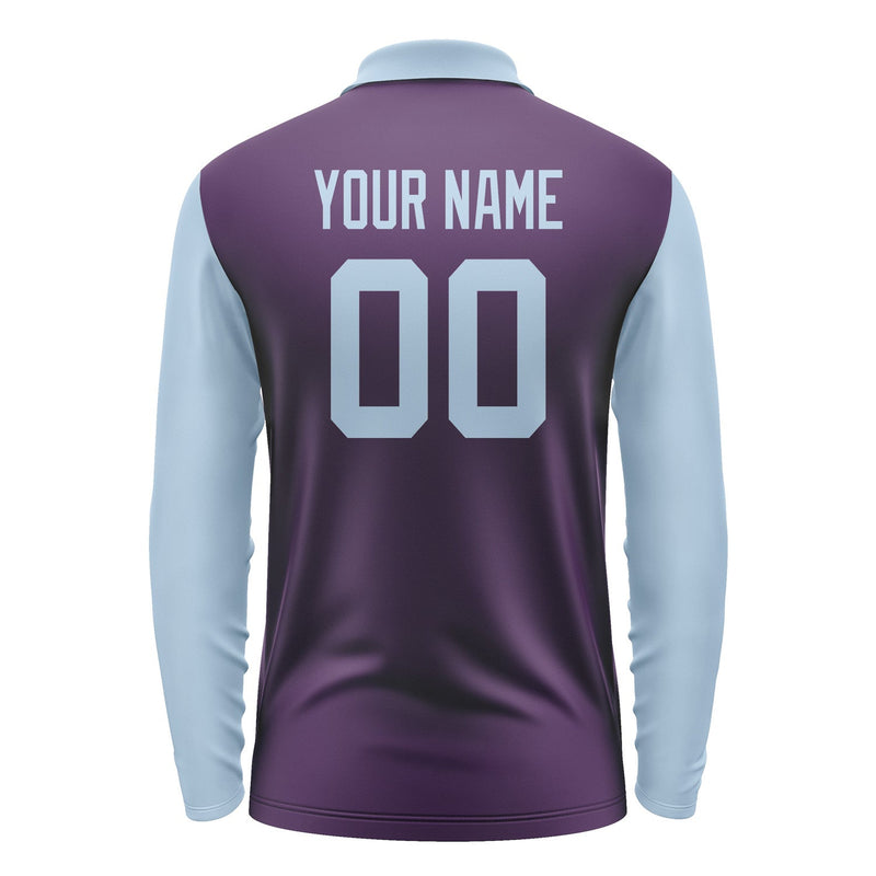 Custom Purple Light Blue Long Sleeve Polo Shirt Pl070808B108