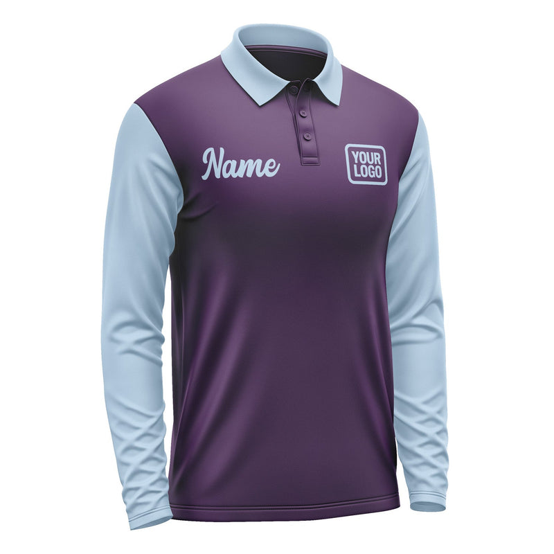 Custom Purple Light Blue Long Sleeve Polo Shirt Pl070808B108