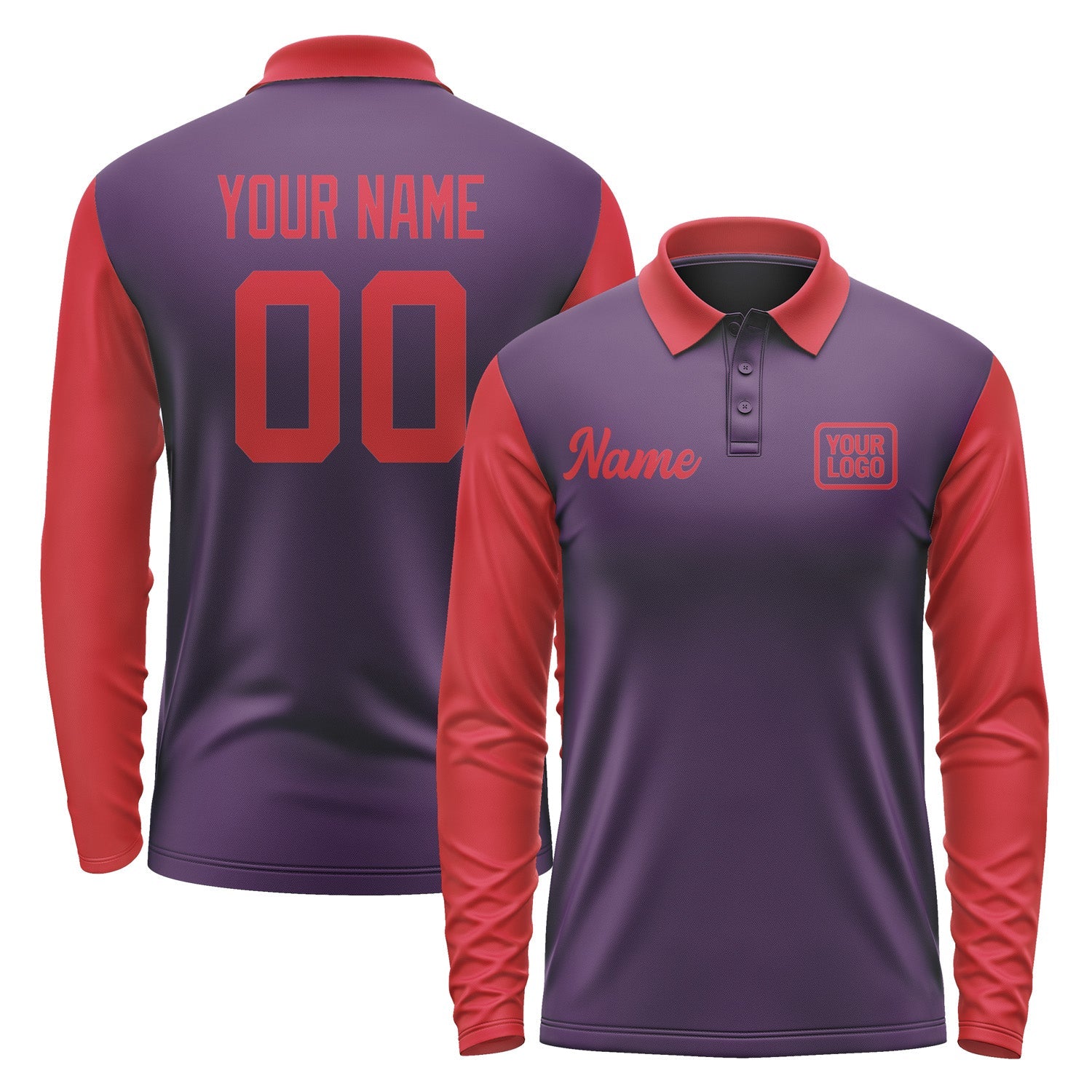 Custom Purple Red Long Sleeve Polo Shirt Pl071414B114