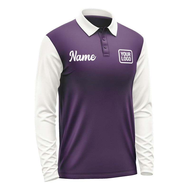 Custom Purple White Long Sleeve Polo Shirt Pl071818B118