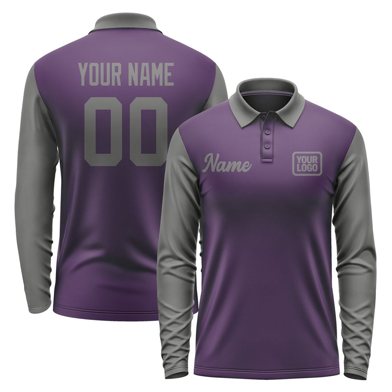 Custom Purple Dark Grey Long Sleeve Polo Shirt Pl072020B120