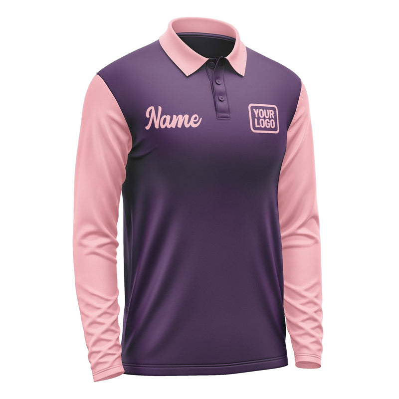 Custom Purple Light Pink Long Sleeve Polo Shirt Pl072121B121