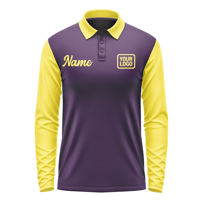 Custom Purple Light Yellow Long Sleeve Polo Shirt Pl072626B126