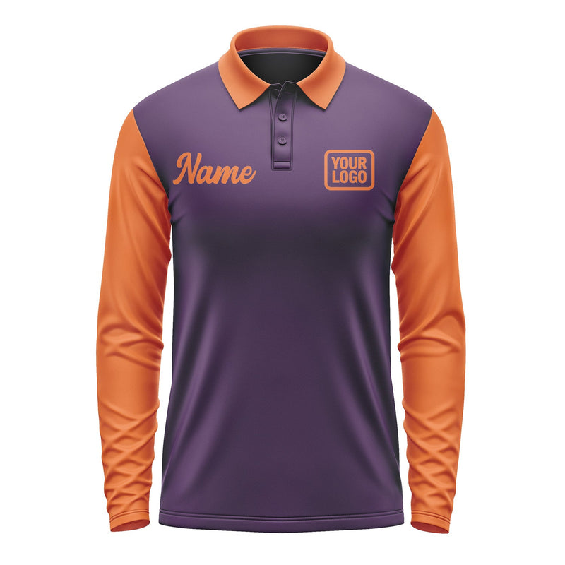 Custom Purple Orange Long Sleeve Polo Shirt Pl072828B128