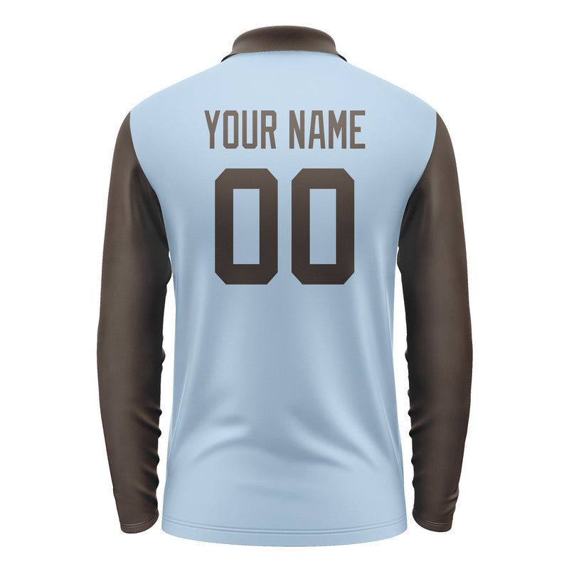 Custom Light Blue Brown Long Sleeve Polo Shirt Pl080101B101