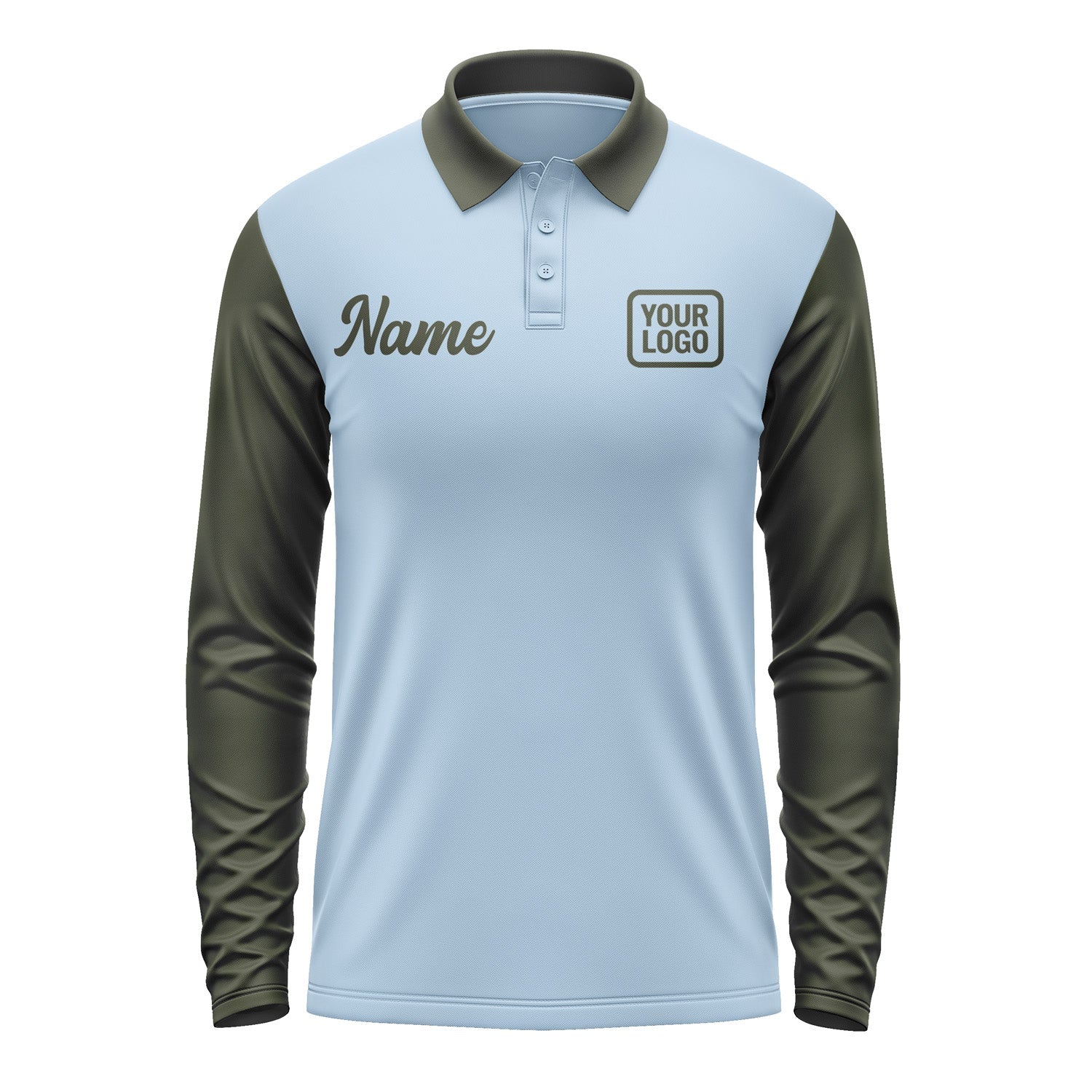 Custom Light Blue Olive Long Sleeve Polo Shirt Pl080202B102