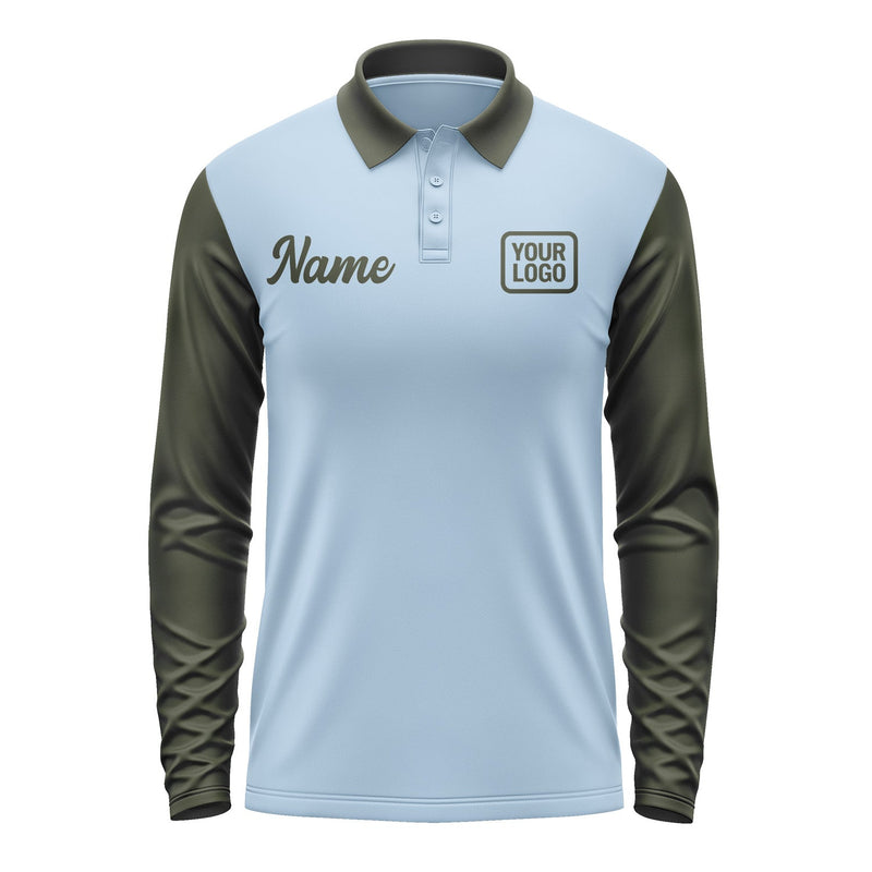 Custom Light Blue Olive Long Sleeve Polo Shirt Pl080202B102