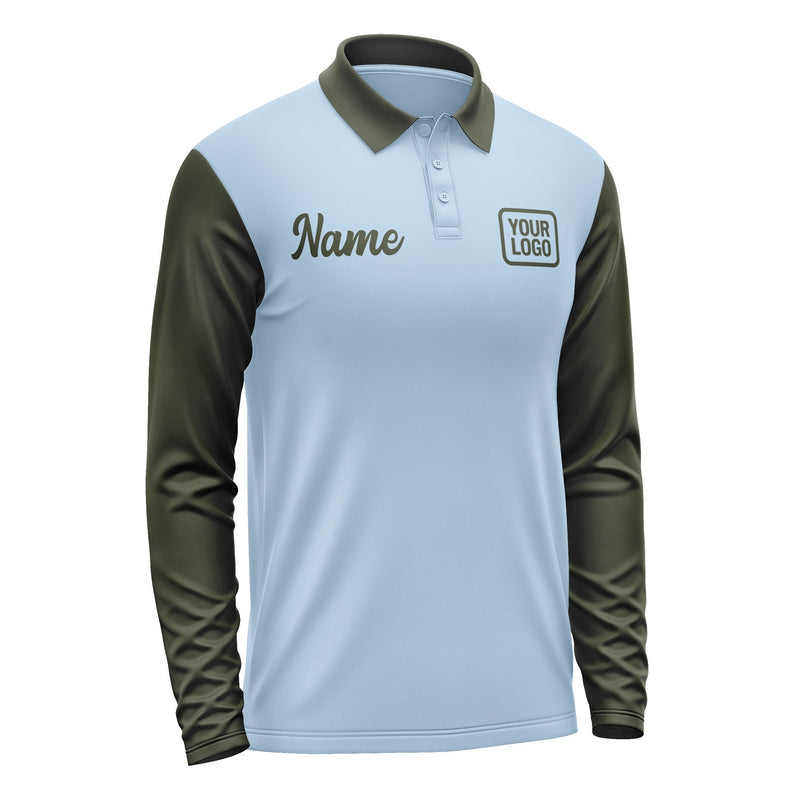 Custom Light Blue Olive Long Sleeve Polo Shirt Pl080202B102