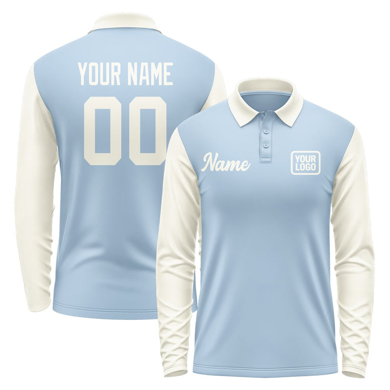 Custom Light Blue Cream Long Sleeve Polo Shirt Pl080303B103
