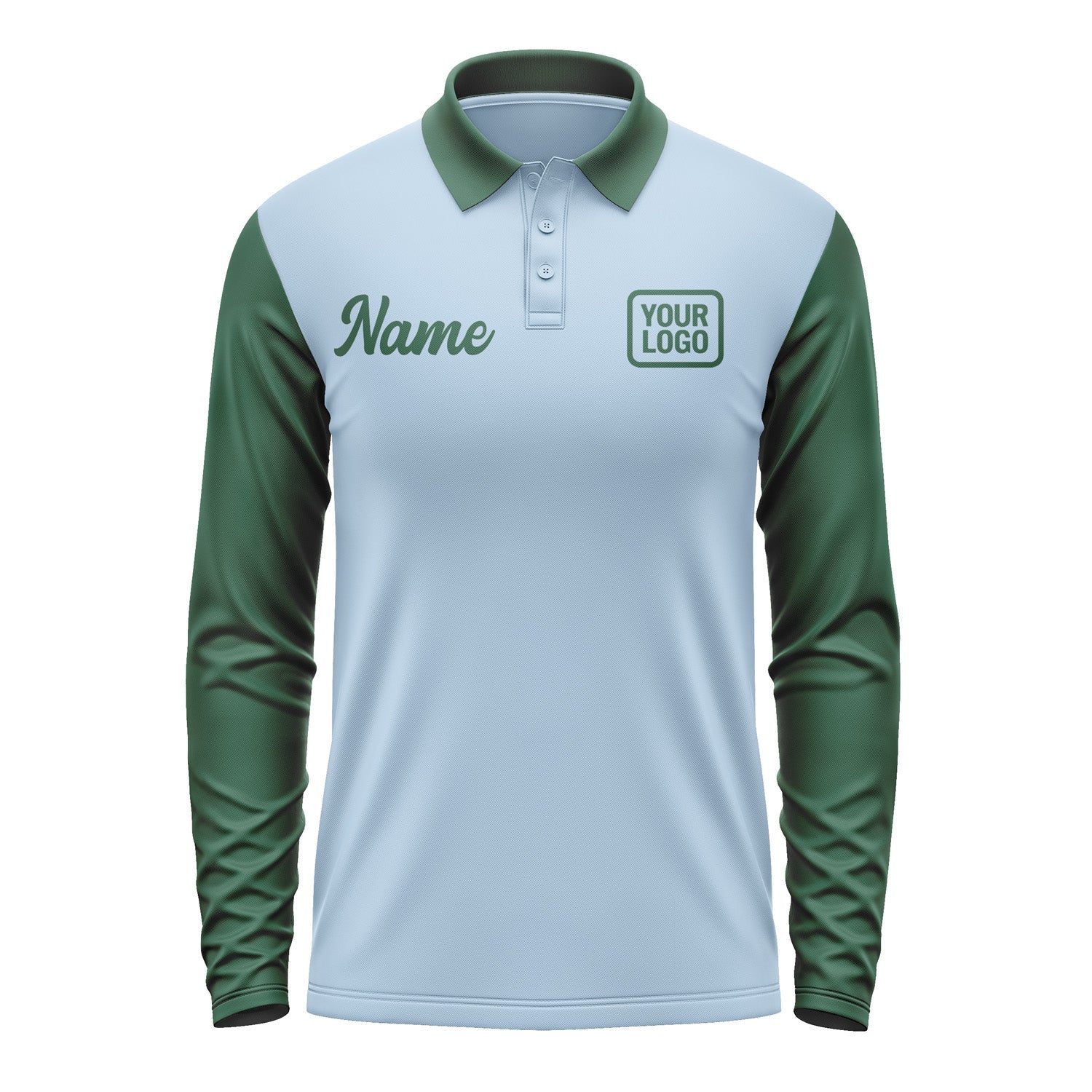 Custom Light Blue Green Long Sleeve Polo Shirt Pl080505B105