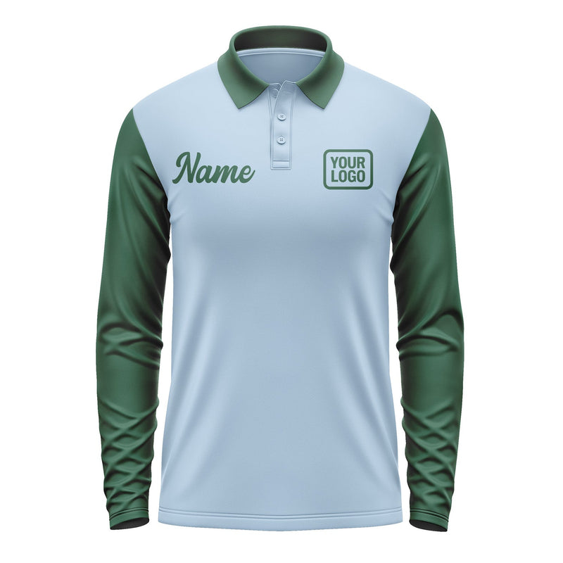 Custom Light Blue Green Long Sleeve Polo Shirt Pl080505B105