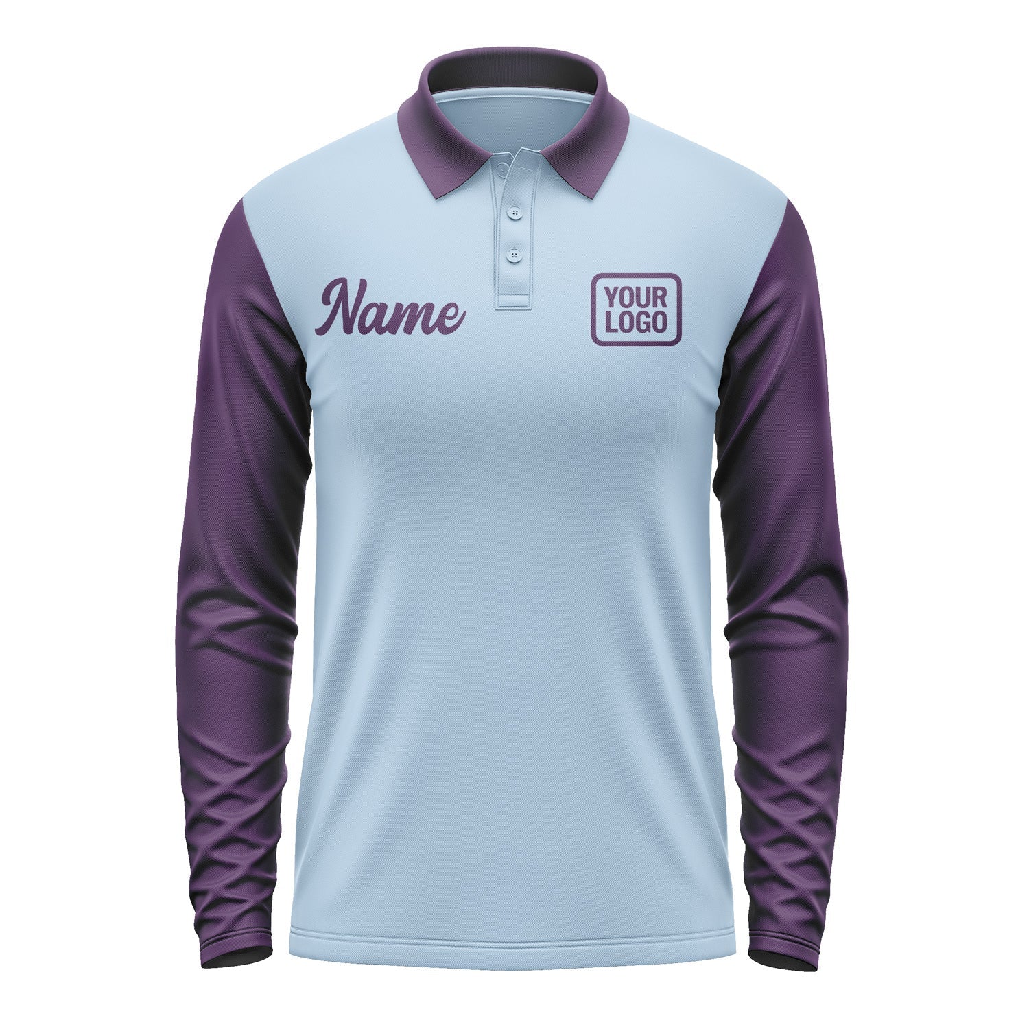 Custom Light Blue Purple Long Sleeve Polo Shirt Pl080707B107