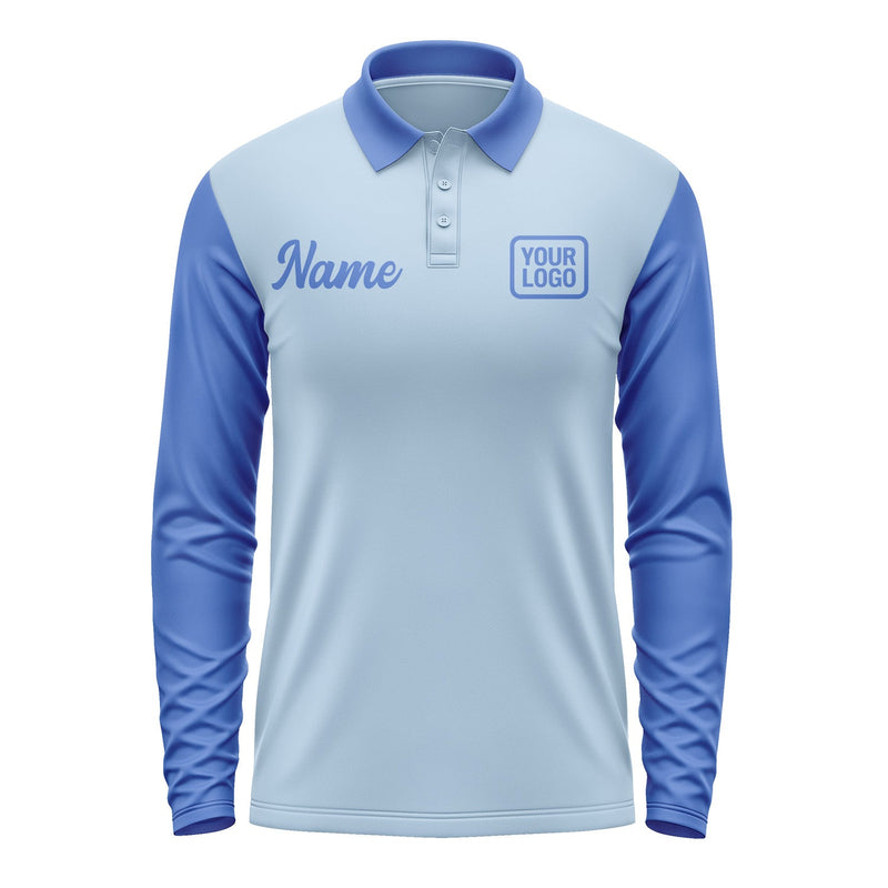 Custom Light Blue Sky Blue Long Sleeve Polo Shirt Pl080909B109