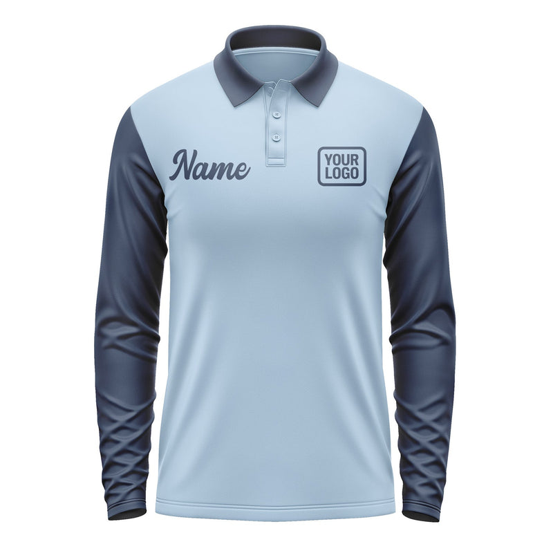 Custom Light Blue Blue Long Sleeve Polo Shirt Pl081010B110