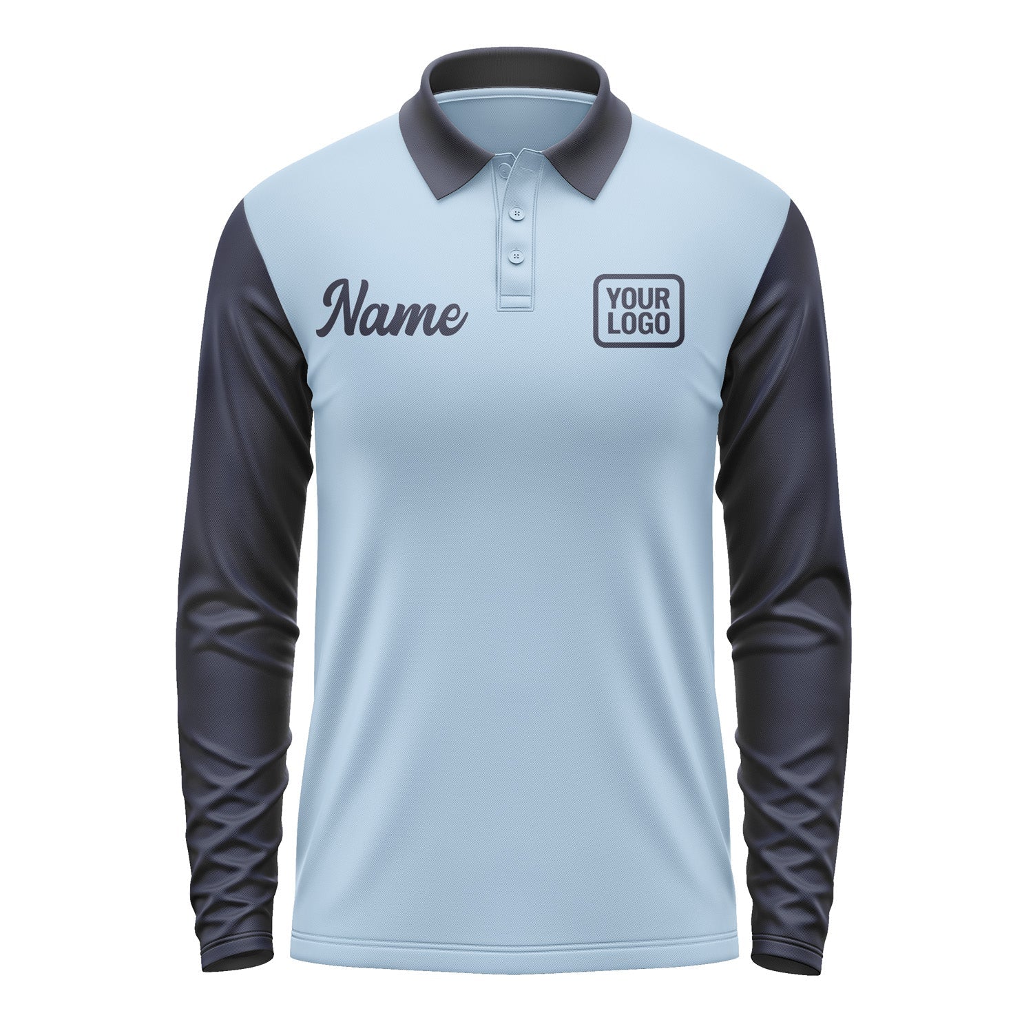 Custom Light Blue Navy Long Sleeve Polo Shirt Pl081111B111