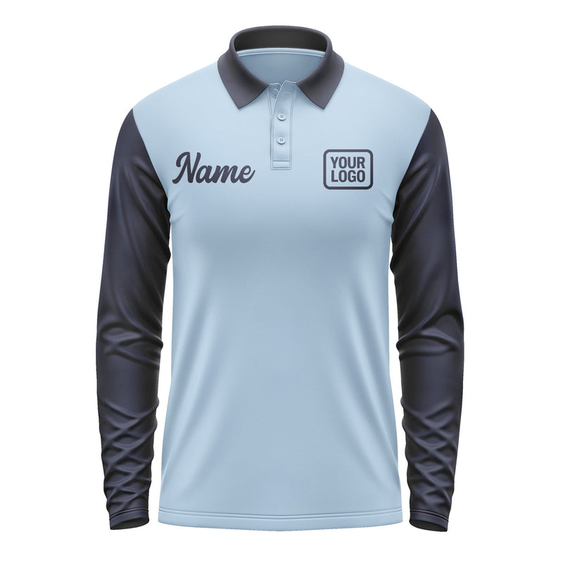 Custom Light Blue Navy Long Sleeve Polo Shirt Pl081111B111