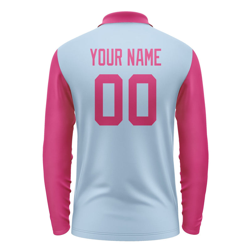 Custom Light Blue Pink Long Sleeve Polo Shirt Pl081313B113