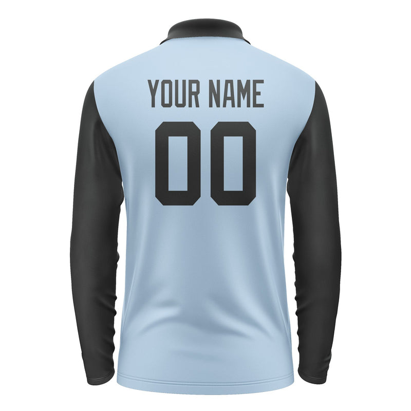 Custom Light Blue Black Long Sleeve Polo Shirt Pl081717B117