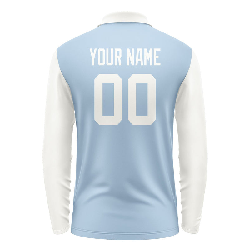 Custom Light Blue White Long Sleeve Polo Shirt Pl081818B118