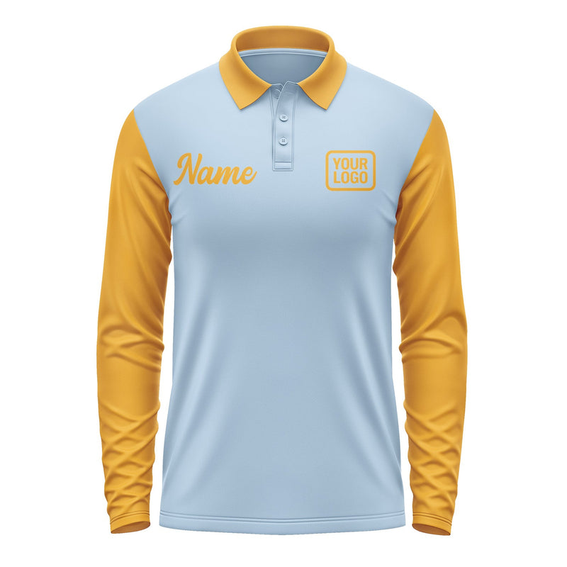 Custom Light Blue Yellow Long Sleeve Polo Shirt Pl081919B119