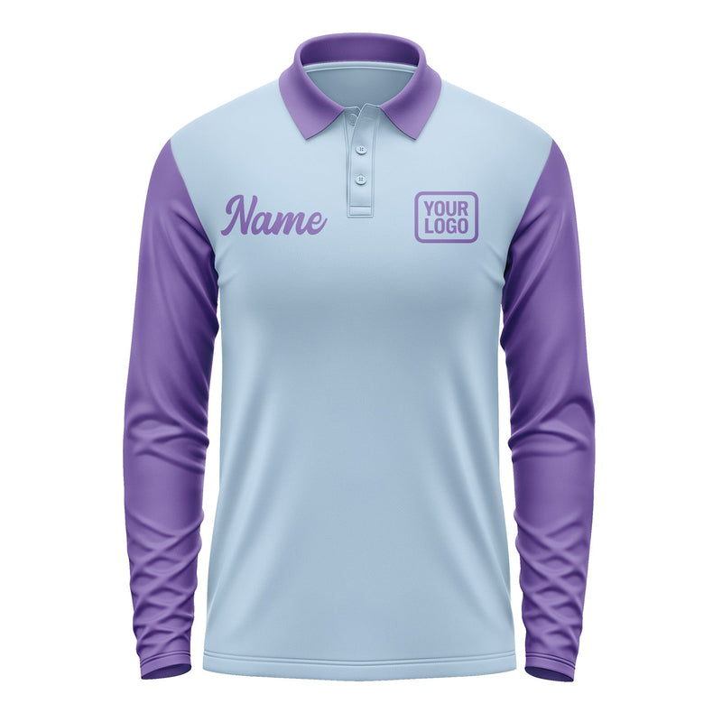 Custom Light Blue Light Purple Long Sleeve Polo Shirt Pl082323B123