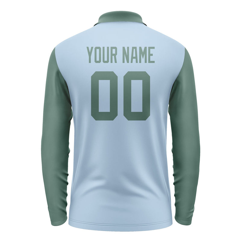 Custom Light Blue Blue Green Long Sleeve Polo Shirt Pl082727B127