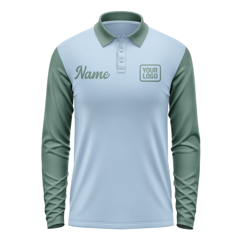 Custom Light Blue Blue Green Long Sleeve Polo Shirt Pl082727B127