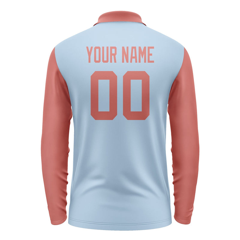Custom Light Blue Copper Rose Long Sleeve Polo Shirt Pl082929B129