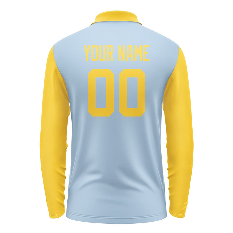 Custom Light Blue Gold Long Sleeve Polo Shirt Pl083030B130